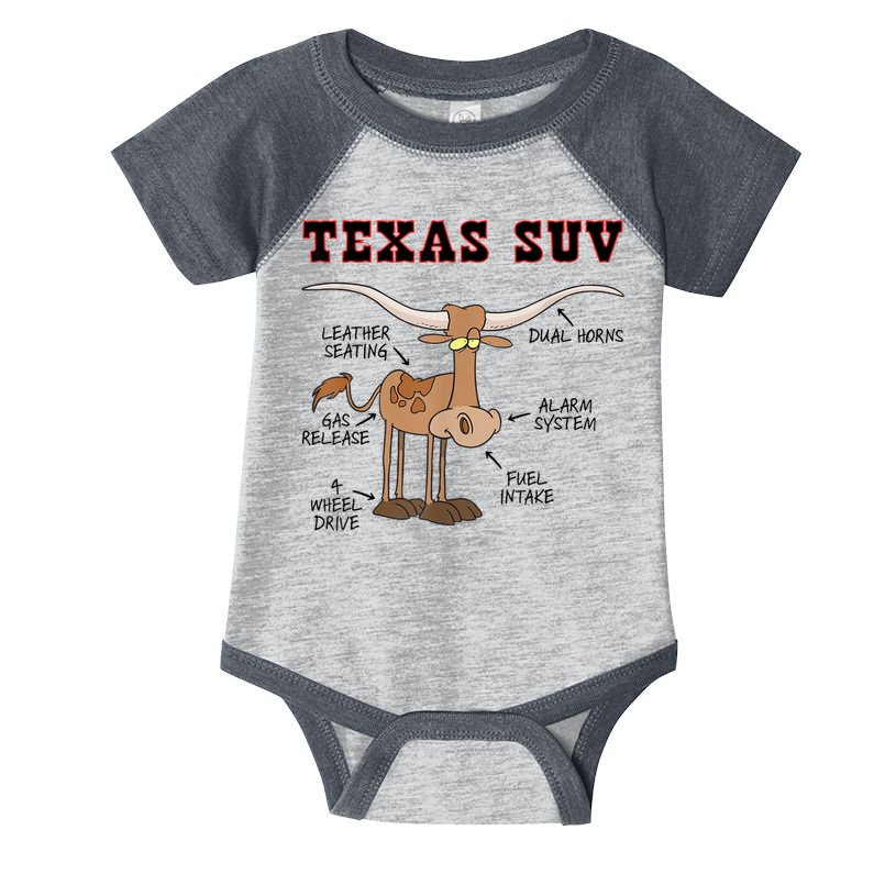Texas TX SUV Funny Joke Longhorn Cattle Cow Infant Baby Jersey Bodysuit