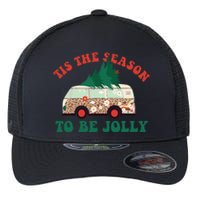 Tis The Season To Be Jolly Tree Xmas Groovy Retro Christmas Flexfit Unipanel Trucker Cap