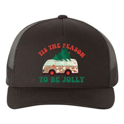 Tis The Season To Be Jolly Tree Xmas Groovy Retro Christmas Yupoong Adult 5-Panel Trucker Hat