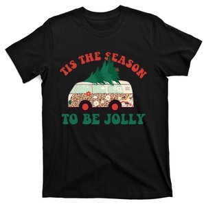 Tis The Season To Be Jolly Tree Xmas Groovy Retro Christmas T-Shirt