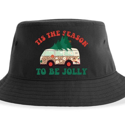 Tis The Season To Be Jolly Tree Xmas Groovy Retro Christmas Sustainable Bucket Hat