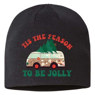 Tis The Season To Be Jolly Tree Xmas Groovy Retro Christmas Sustainable Beanie