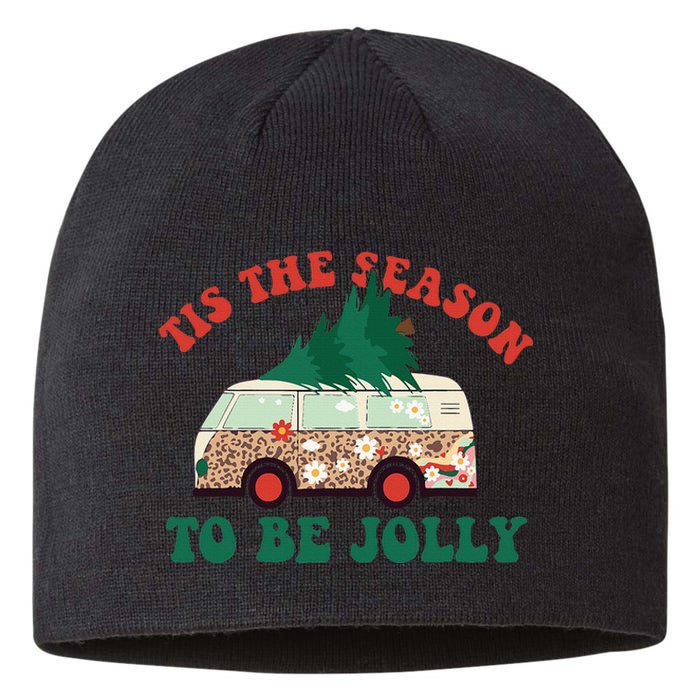 Tis The Season To Be Jolly Tree Xmas Groovy Retro Christmas Sustainable Beanie