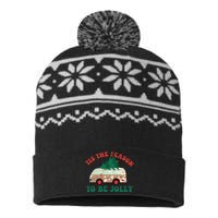 Tis The Season To Be Jolly Tree Xmas Groovy Retro Christmas USA-Made Snowflake Beanie