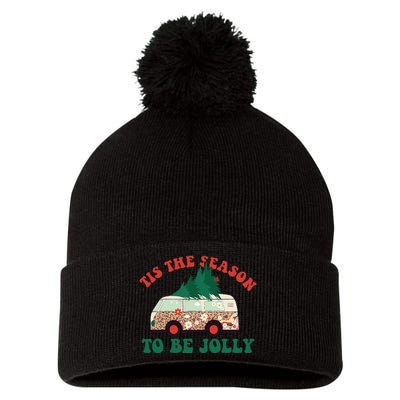 Tis The Season To Be Jolly Tree Xmas Groovy Retro Christmas Pom Pom 12in Knit Beanie