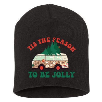 Tis The Season To Be Jolly Tree Xmas Groovy Retro Christmas Short Acrylic Beanie