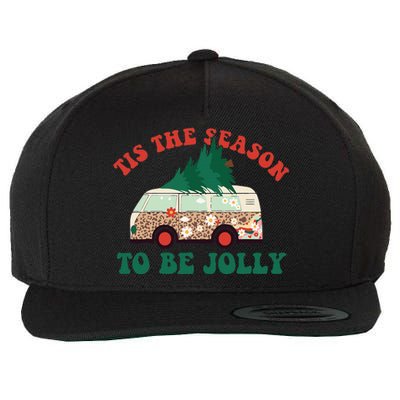 Tis The Season To Be Jolly Tree Xmas Groovy Retro Christmas Wool Snapback Cap