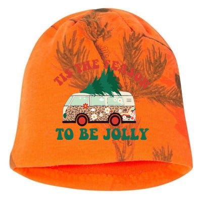 Tis The Season To Be Jolly Tree Xmas Groovy Retro Christmas Kati - Camo Knit Beanie