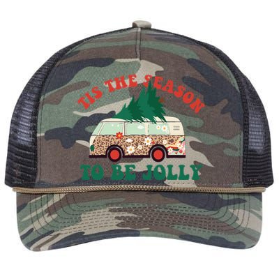 Tis The Season To Be Jolly Tree Xmas Groovy Retro Christmas Retro Rope Trucker Hat Cap