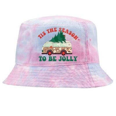 Tis The Season To Be Jolly Tree Xmas Groovy Retro Christmas Tie-Dyed Bucket Hat