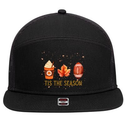 TIS THE SEASON FALL FOOTBALL THANKSGIVING PUMPKIN SPICE 7 Panel Mesh Trucker Snapback Hat