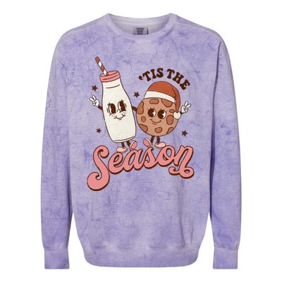 Tis The Season Cookie Milk Santa Hat Christmas Retro Xmas Meaningful Gift Colorblast Crewneck Sweatshirt