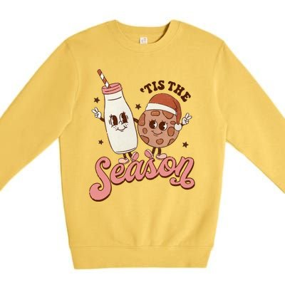 Tis The Season Cookie Milk Santa Hat Christmas Retro Xmas Meaningful Gift Premium Crewneck Sweatshirt