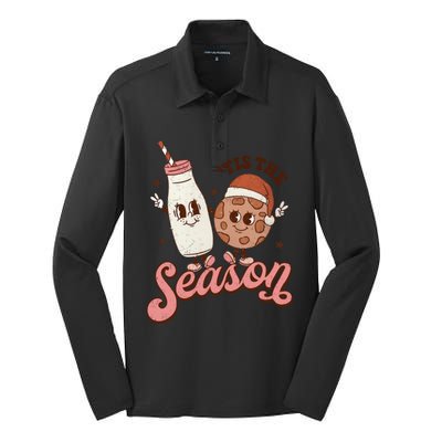 Tis The Season Cookie Milk Santa Hat Christmas Retro Xmas Meaningful Gift Silk Touch Performance Long Sleeve Polo