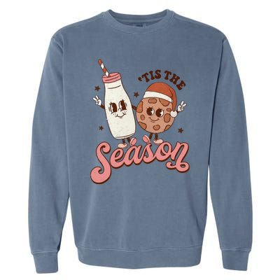 Tis The Season Cookie Milk Santa Hat Christmas Retro Xmas Meaningful Gift Garment-Dyed Sweatshirt