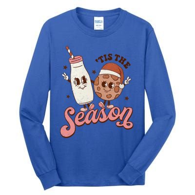 Tis The Season Cookie Milk Santa Hat Christmas Retro Xmas Meaningful Gift Tall Long Sleeve T-Shirt