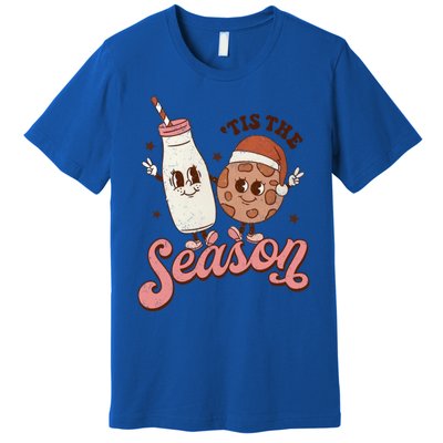 Tis The Season Cookie Milk Santa Hat Christmas Retro Xmas Meaningful Gift Premium T-Shirt