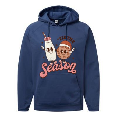 Tis The Season Cookie Milk Santa Hat Christmas Retro Xmas Meaningful Gift Performance Fleece Hoodie