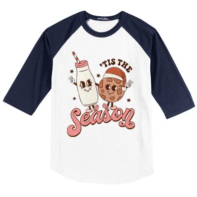 Tis The Season Cookie Milk Santa Hat Christmas Retro Xmas Meaningful Gift Baseball Sleeve Shirt