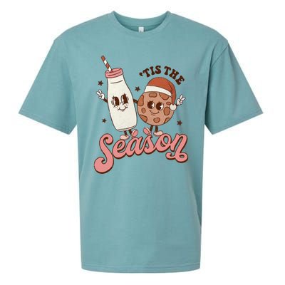 Tis The Season Cookie Milk Santa Hat Christmas Retro Xmas Meaningful Gift Sueded Cloud Jersey T-Shirt