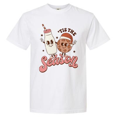 Tis The Season Cookie Milk Santa Hat Christmas Retro Xmas Meaningful Gift Garment-Dyed Heavyweight T-Shirt