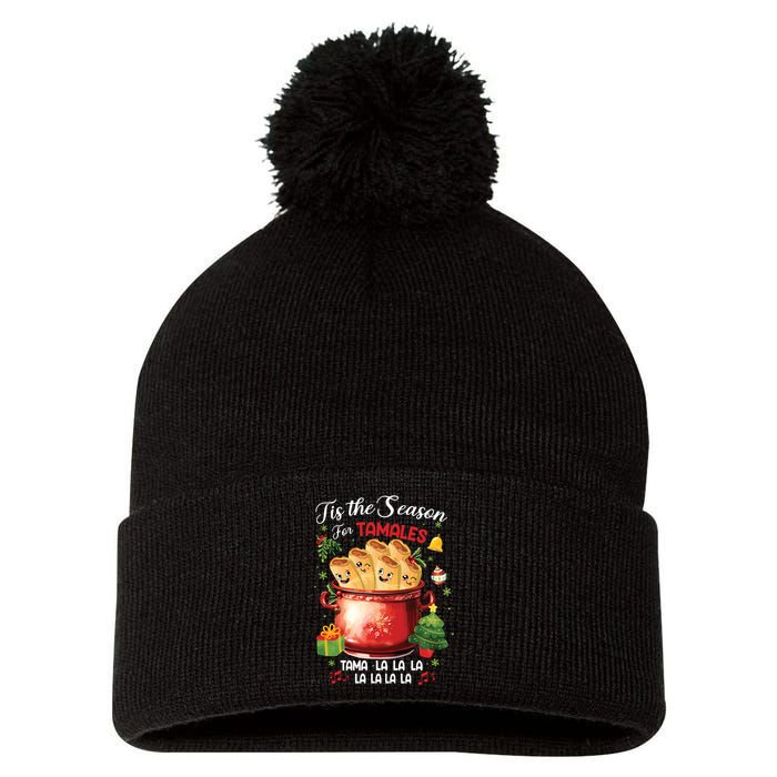 Tis The Season For Tamales Retro Mexican Food Holidays Pom Pom 12in Knit Beanie