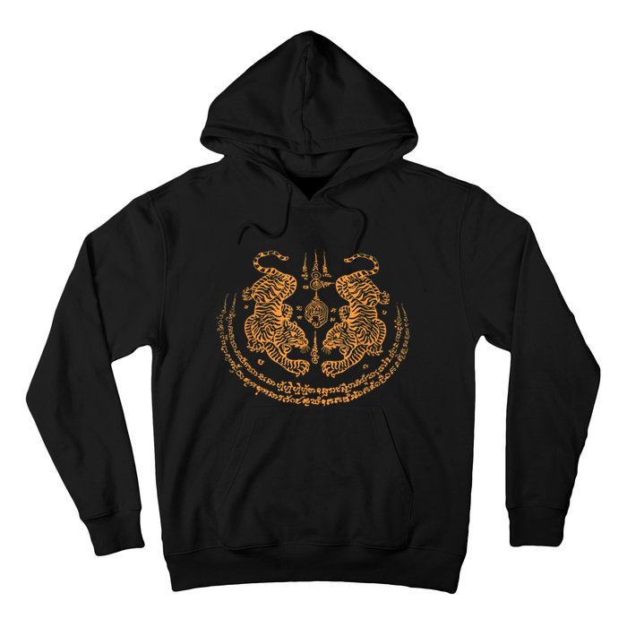 Twin Tiger Sak Yant Tattoo Muay Thai Thailand Martial Art Hoodie