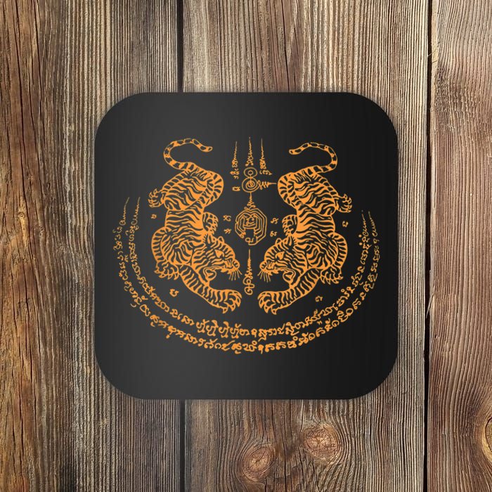 Twin Tiger Sak Yant Tattoo Muay Thai Thailand Martial Art Coaster