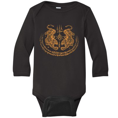 Twin Tiger Sak Yant Tattoo Muay Thai Thailand Martial Art Baby Long Sleeve Bodysuit