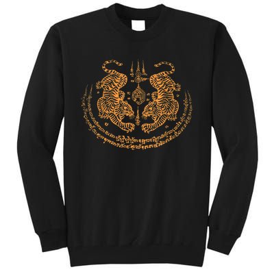 Twin Tiger Sak Yant Tattoo Muay Thai Thailand Martial Art Tall Sweatshirt