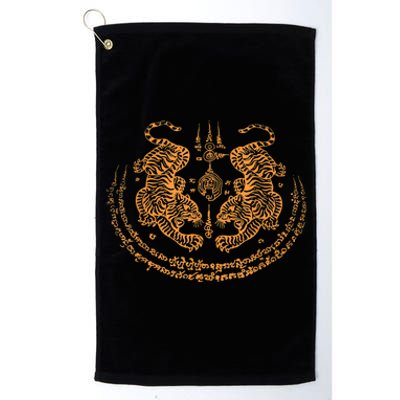 Twin Tiger Sak Yant Tattoo Muay Thai Thailand Martial Art Platinum Collection Golf Towel