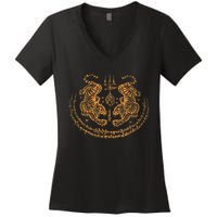 Twin Tiger Sak Yant Tattoo Muay Thai Thailand Martial Art Women's V-Neck T-Shirt