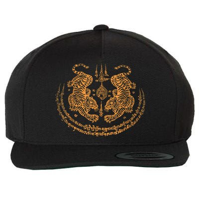 Twin Tiger Sak Yant Tattoo Muay Thai Thailand Martial Art Wool Snapback Cap