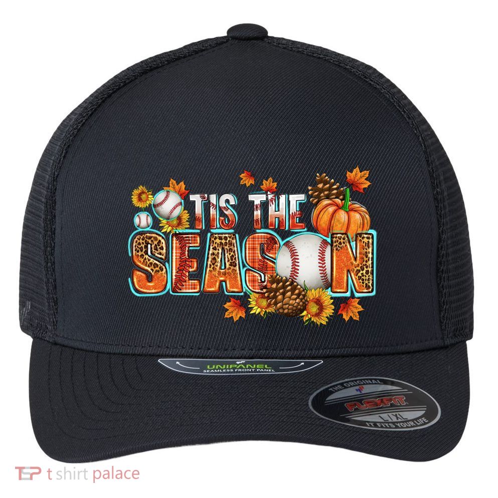 Tis The Season Leopard Pumpkin Baseball Halloween Fall Vibes Gift Flexfit Unipanel Trucker Cap