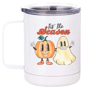 Tis The Season Retro Halloween Fall Ghost Pumpkin Girl Gift 12 oz Stainless Steel Tumbler Cup