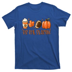 Tis The Season Pumpkin Leaf Latte Fall Thanksgiving Football Gift T-Shirt