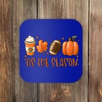 Tis The Season Pumpkin Leaf Latte Fall Thanksgiving Football Gift Coaster