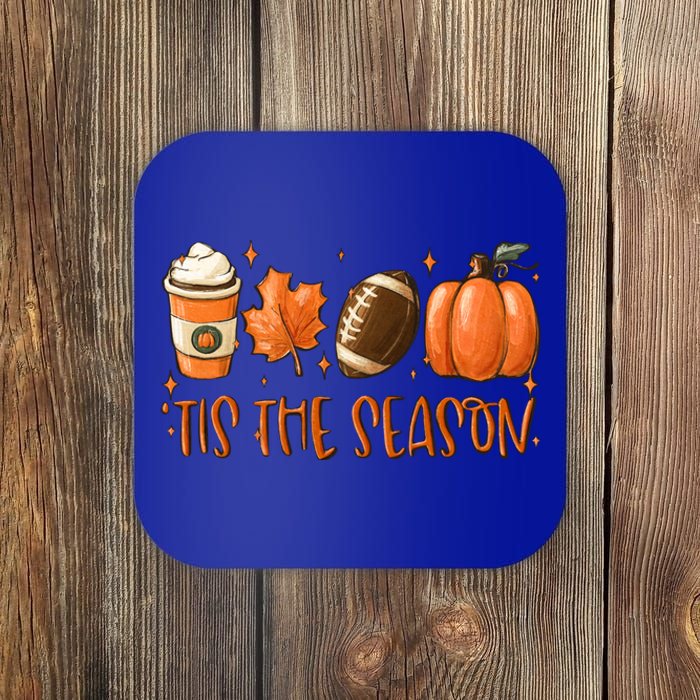 Tis The Season Pumpkin Leaf Latte Fall Thanksgiving Football Gift Coaster