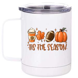 Tis The Season Pumpkin Leaf Latte Fall Thanksgiving Football Gift 12 oz Stainless Steel Tumbler Cup