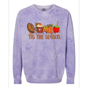 Tis The Season Pumpkin Leaf Latte Fall Thanksgiving Football Gift Colorblast Crewneck Sweatshirt