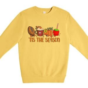 Tis The Season Pumpkin Leaf Latte Fall Thanksgiving Football Gift Premium Crewneck Sweatshirt