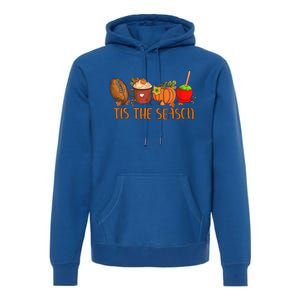 Tis The Season Pumpkin Leaf Latte Fall Thanksgiving Football Gift Premium Hoodie