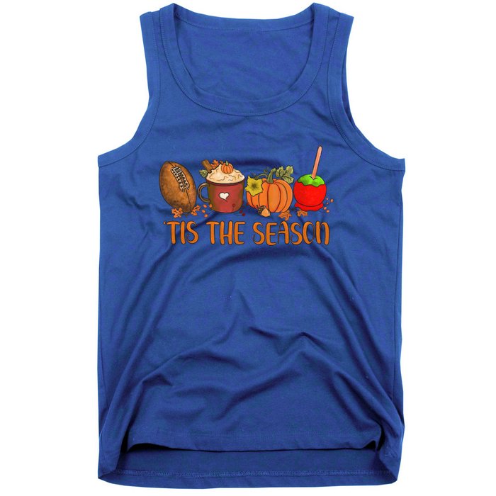 Tis The Season Pumpkin Leaf Latte Fall Thanksgiving Football Gift Tank Top