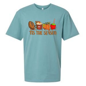 Tis The Season Pumpkin Leaf Latte Fall Thanksgiving Football Gift Sueded Cloud Jersey T-Shirt