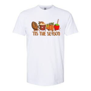 Tis The Season Pumpkin Leaf Latte Fall Thanksgiving Football Gift Softstyle CVC T-Shirt