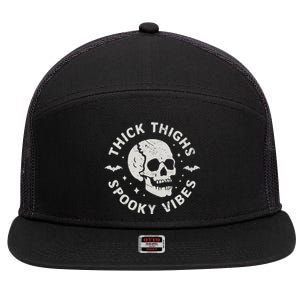 Thick Thighs Spooky Vibes Skull Funny Halloween Gift 7 Panel Mesh Trucker Snapback Hat