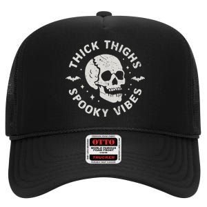 Thick Thighs Spooky Vibes Skull Funny Halloween Gift High Crown Mesh Back Trucker Hat