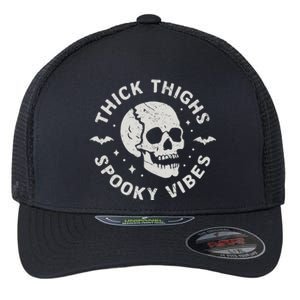 Thick Thighs Spooky Vibes Skull Funny Halloween Gift Flexfit Unipanel Trucker Cap