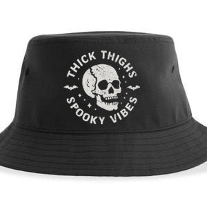 Thick Thighs Spooky Vibes Skull Funny Halloween Gift Sustainable Bucket Hat