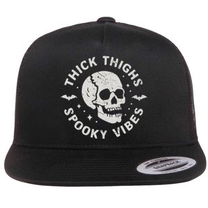 Thick Thighs Spooky Vibes Skull Funny Halloween Gift Flat Bill Trucker Hat